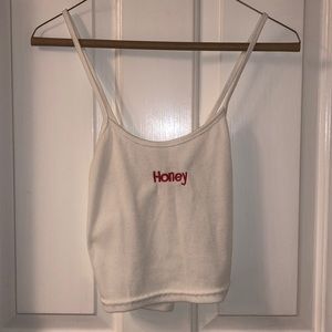 Zaful spaghetti strap white “Honey” crop top